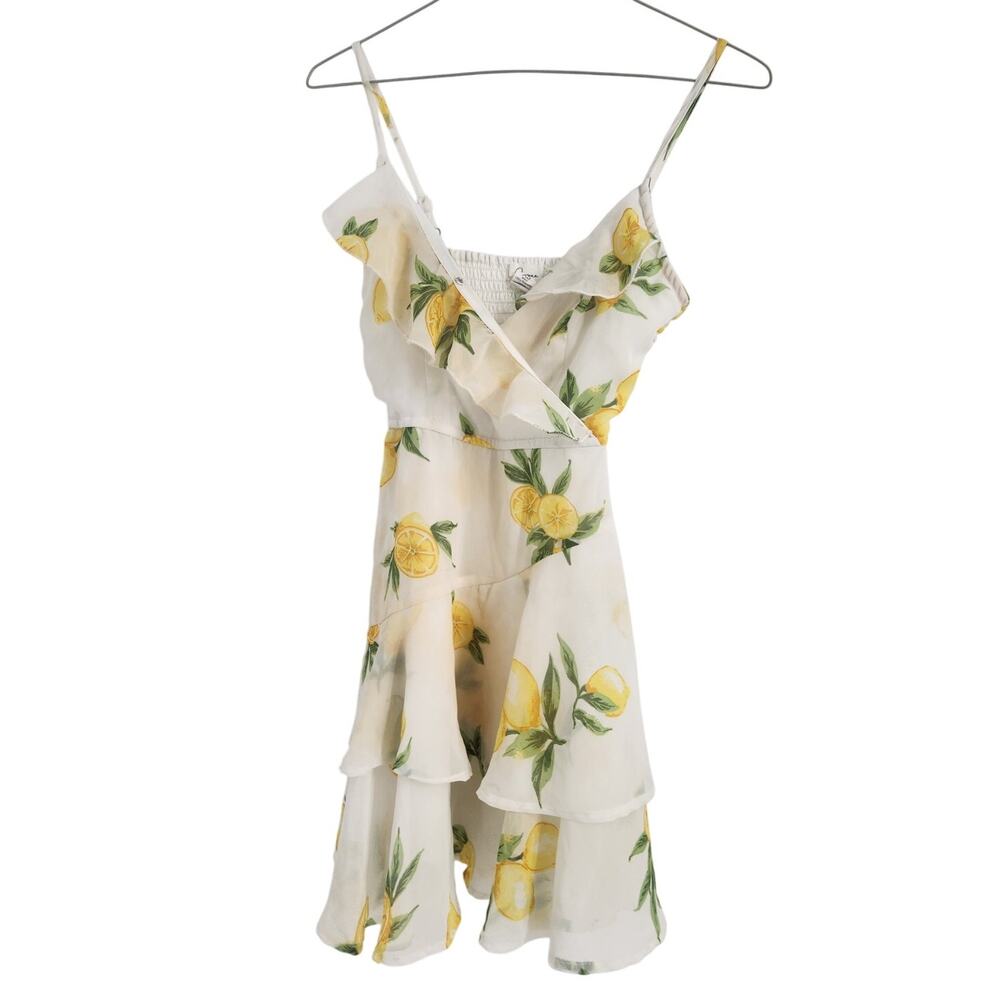 Japna Lemon Ruffle Tiered Spaghetti Strap Mini Dress Womens Size Extra Small XS - Picture 1 of 3